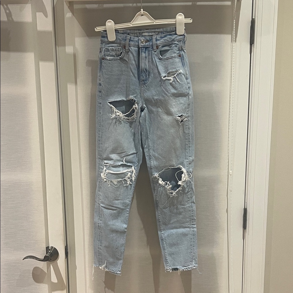 American Eagle Outfitters Ripped Light Blue Mom Jeans